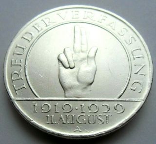 (1043) Ultra Rare German Silver Coin 3 Reichsmark 1929 A - Hindenburg