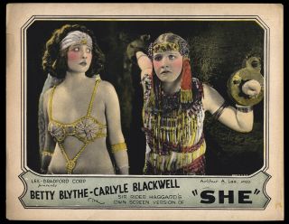 1925 Color Lobby Card Betty Blythe In " She " Risque Bondage Scene Rare,