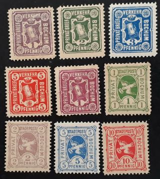 Rare 1880s Germany 9 Local Verkehr Bochum Private Postage Stamps