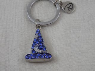 Rare Disney Mickey Mouse Sorcerer Hat Key Ring Blue Crystal Accents Key Chain