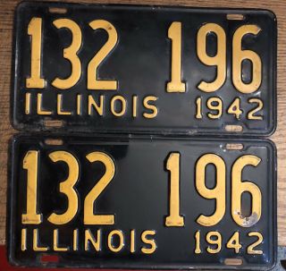 1942 Illinois Pair Yom Hot Rod Rat Rare Scarce License Plate 132 - 196