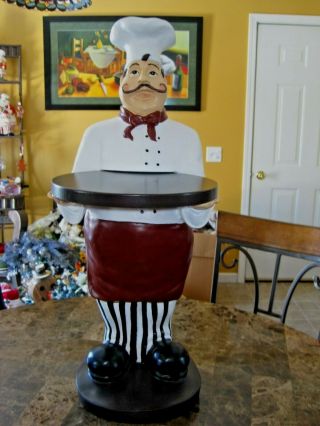 Rare Large 28 " Tall Fat Chef Resin Statue Holding A Round Tray