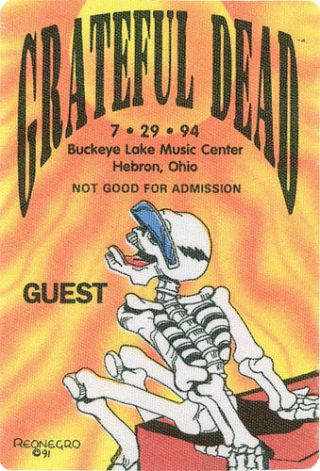 Grateful Dead _rare_ 7/29/1994 Hebron Ohio Backstage Pass - Reonegro Puzzle Art