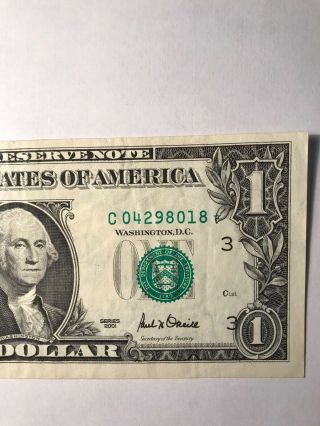 2001 $1 Star Federal Reserve Note - Error - Print Shift - " Rare "