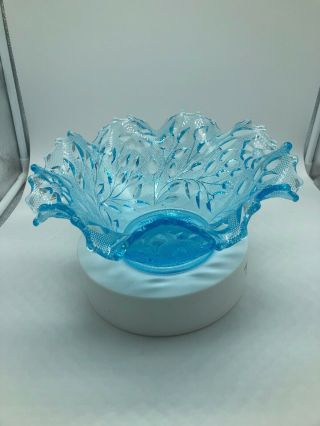 Rare Vintage Westmoreland Glass Ice Blue Bramble Crimped Bowl Roselin