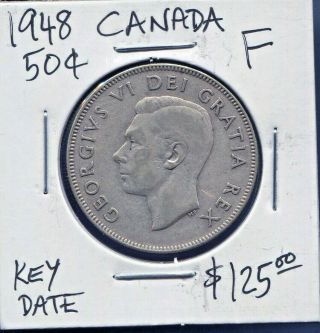 Canada - Historical Rare George Vi Silver 50 Cents,  1948,  Km 45