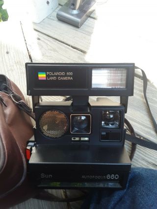 Vintage Polaroid Sun 660 AutoFocus Instant Camera With Diamond Bag Rare 3