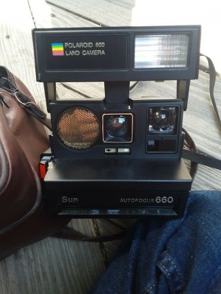 Vintage Polaroid Sun 660 AutoFocus Instant Camera With Diamond Bag Rare 4
