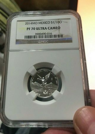 2014 Mexico 1/10 Oz Fine Silver Proof Libertad Coin Ngc Pf 70 Ucam - Rare