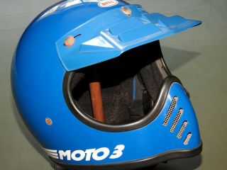Vtg 1984 Bell Moto 3 Blue Motorcycle Helmet 7 1/4 58 Racing Full Face Usa Rare