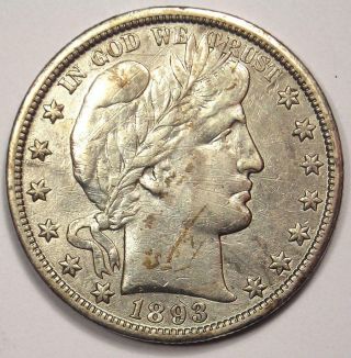1893 - O Barber Half Dollar 50c - Xf / Au Details - Rare Date - Coin