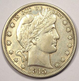 1915 - D Barber Half Dollar 50c - Strong Au Details - Rare Coin