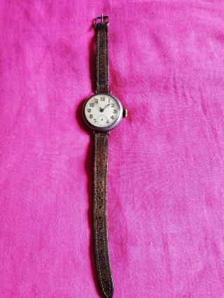 Ww1 Era Military Trench Wristwatch Swiss Made Sterling Silver Case Faulty Rare