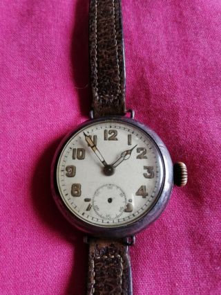 WW1 ERA MILITARY TRENCH WRISTWATCH SWISS MADE STERLING SILVER CASE FAULTY RARE 3