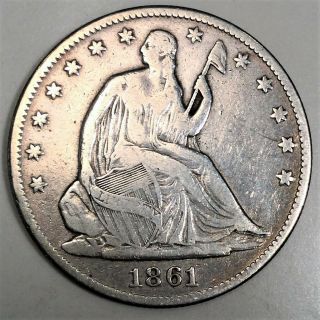 1861 Seated Liberty Half Dollar Coin Rare Date