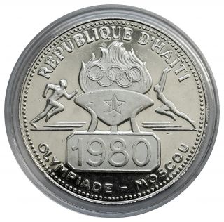 Haiti 50 Gourdes 1978 Silver Ex - Proof Moscow Olympics Mtg.  250 Rare