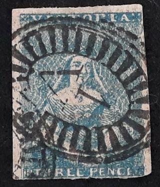 Rare 1854 - Victoria Australia 3d Greenish Blue Imp Half Length Stamp C,  F Print