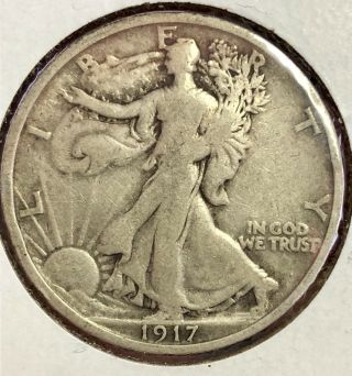 1917 Walking Liberty Half Dollar Very Fine Rare.  50 U.  S.  Coin Money Walker