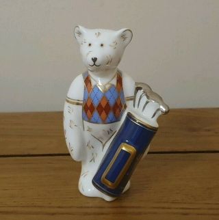 Rare Royal Crown Derby - Miniature Golfer Bear - Figurine - C.  2005 -