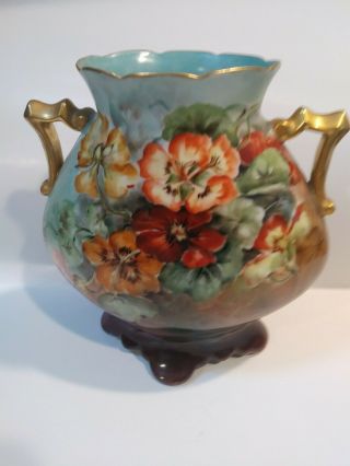 Antique M.  Redon Limoges Pansey Vase With Gold Encrust Handles Rare