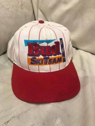 Budweiser Beer Bud Ski Team Vintage Snapback Hat Cap Rare Made In Usa - See Desc