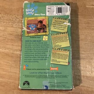 Blue’s Clues Story Time VHS 1998 Nick Jr.  Nickelodeon Video Tape Rare 838883 5
