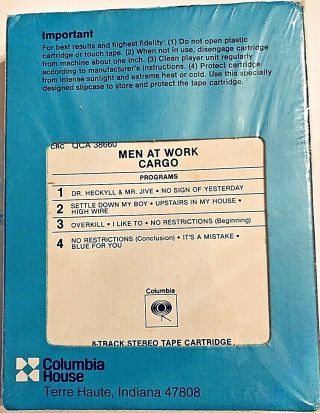 RARE Men At Work - Cargo - Dr.  Heckyll & Mr.  Jive 8 Track Tape 1983 Rock 2