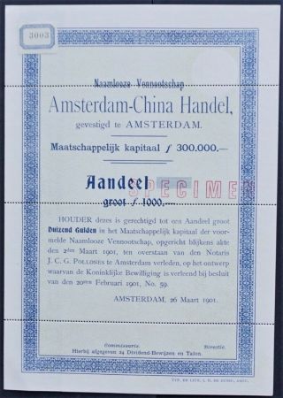 China/netherlands - Amsterdam China Trade - 1901 - Specimen Rare