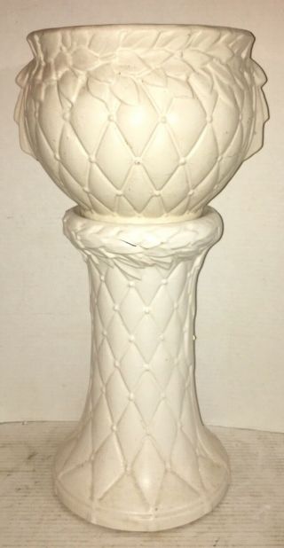 Antique Mccoy Jardiniere & Pedestal Ivory White Great Shape Rare Find