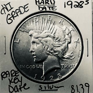 1928 S Peace Silver Dollar Hi Grade U.  S.  Rare Key Coin 8139