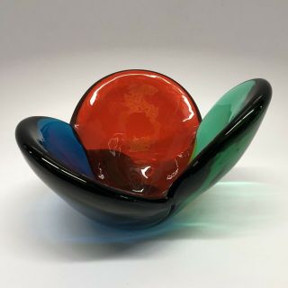 Rare Blenko Tri - Color Art Glass Bowl 5831,  Produced Only In 1958