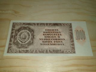 Back Proof - Yugoslavia 1000 Dinara 1950.  Au Unc - Not Issued - Rare