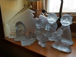 Rare Vintage Goebel Glass Nativity 8 Piece Set Frosted Glass Complete