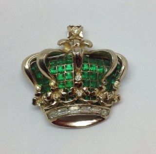 Rare Adolph Katz 1940 ' s Pegasus Coro Craft Crown - Emerald Invisibly Set Stones 2