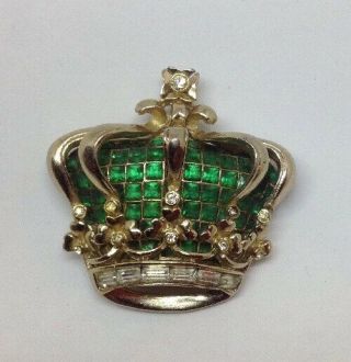 Rare Adolph Katz 1940 ' s Pegasus Coro Craft Crown - Emerald Invisibly Set Stones 3