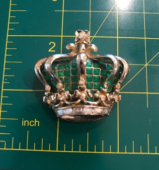 Rare Adolph Katz 1940 ' s Pegasus Coro Craft Crown - Emerald Invisibly Set Stones 7