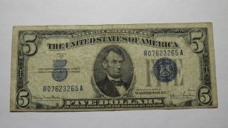 $5 1934 Silver Certificate Bank Note Bill Fine Blue Seal Note Rare