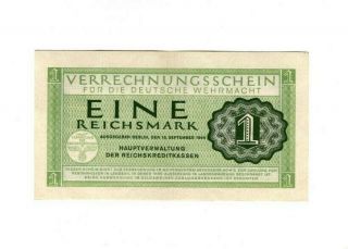 Xx - Rare 1 Reichsmark Nazi Wehrmacht Army War Note 1944 V F C Swastika
