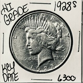 1928 S Silver Peace Dollar Coin 6300 Rare Key Date