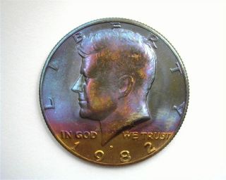 1982 - P Kennedy 50 Cents Gem,  Uncirculated,  Rainbow Toning Rare This