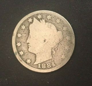 Rare 1884 Liberty V Nickel With Good Details Usa Coin