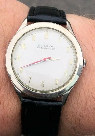 Rare 1960 Bulova Waterproof M0 Red Sweep Wrist Watch - -