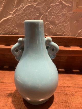 Catalina Island Pottery Handled Deco Vase 612 Rare Turquoise Color 4
