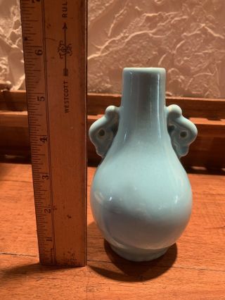 Catalina Island Pottery Handled Deco Vase 612 Rare Turquoise Color 8