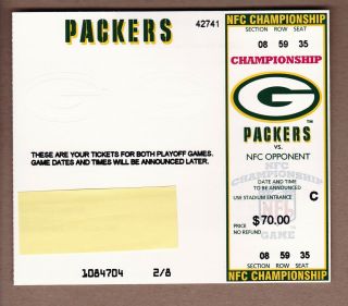 Rare Complete 1998 Phantom Green Bay Packers Nfc Championship Game Ticket Favre