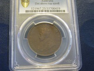 Australia Penny 1920 Rare Dot Above Top Scroll Indian Die Pcgs Vf25 Rare Keycoin