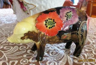 Old Tupton Ware Rare " Brown Poppy " Pig Figurine 14 Or 5.  5 " Long