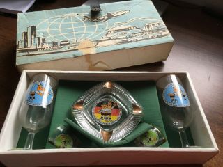 Brilliant Rare Boxed Set Of 1974 West Germany World Cup Glass And Ashtray Set.