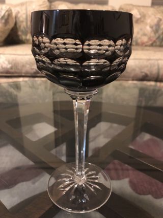 Rare Ajka Martisa Hungarian Crystal Wine Goblet,  Dark Red Cut To Clear - 7”tall