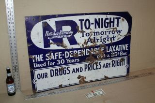 Rare Circa 1915 Natures Remedy Laxative Porcelain Metal Sign Drug Store Rx Dr 66